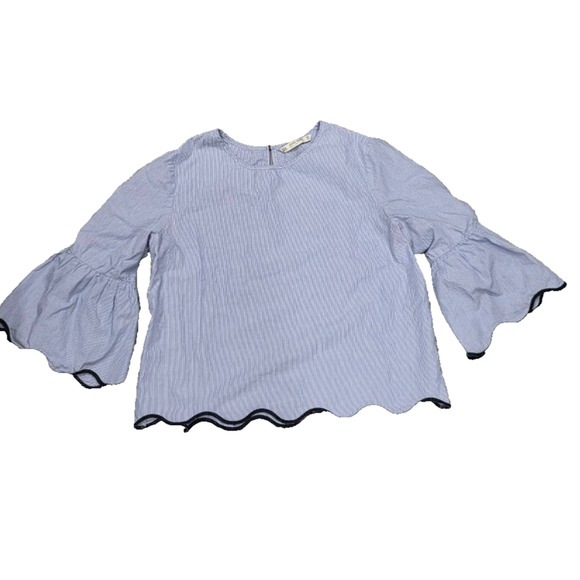 Zara Basic Collection Women's Blue Striped Bell Sleeve Top XL Blue A003794 - Picture 2 of 7